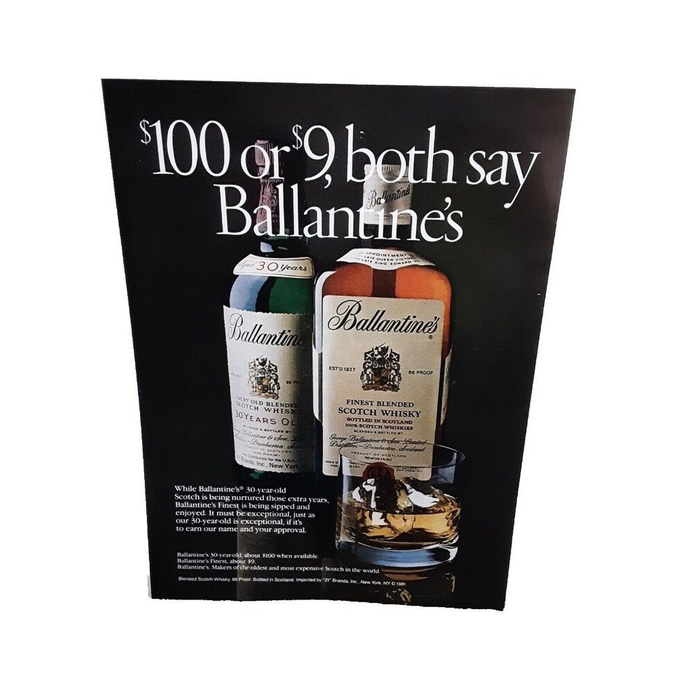 1982 Ballantines Scotch Whisky Original Print Ad vintage 80s